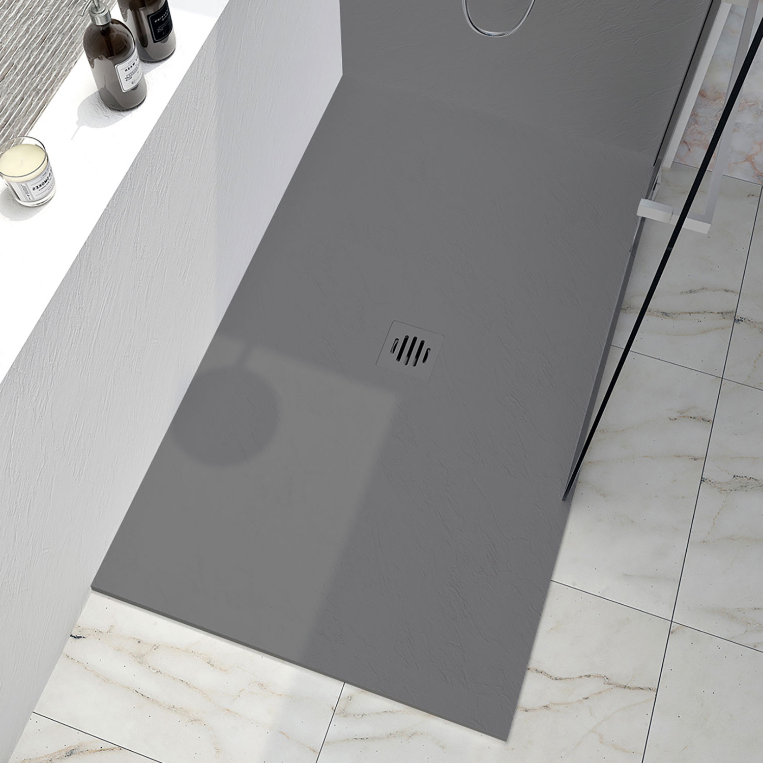 ベース tate Shower base Slate 60 x 42, in a corner, wall on the right side, in